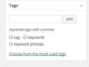 Tags: Keywords, Keyword Phrases, Tag